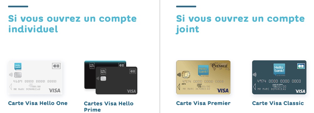 Cartes bancaires Hello Bank