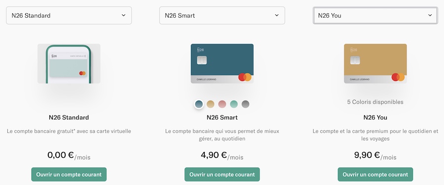 N26 banque - les comptes